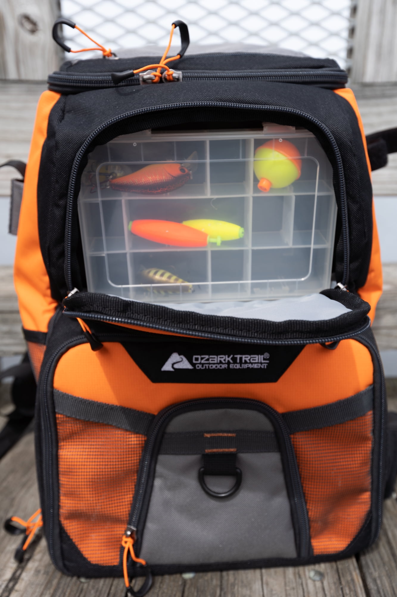 Ozark Trail Elite Durable Fishing Tackle Backpack with 360 & 350 Boxes,  Orange and Black 