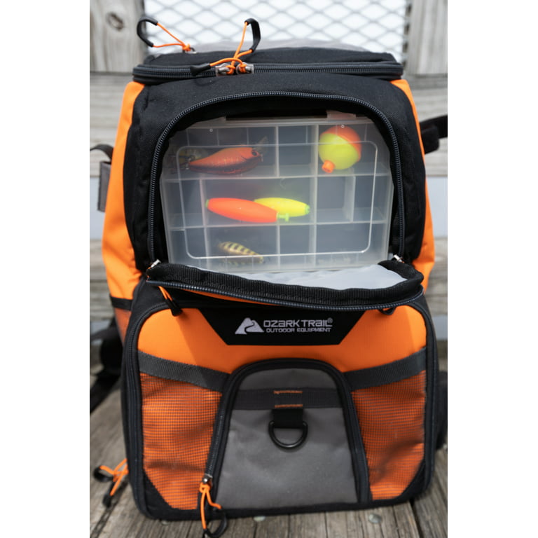 Ozark Trail Elite Fishing Tackle Backpack with Bait Cooler, Black 