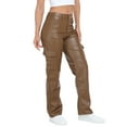 thumbnail image 4 of HDE Women's High Waisted Faux Leather Cargo Pants with Pockets Brown 28, 4 of 6