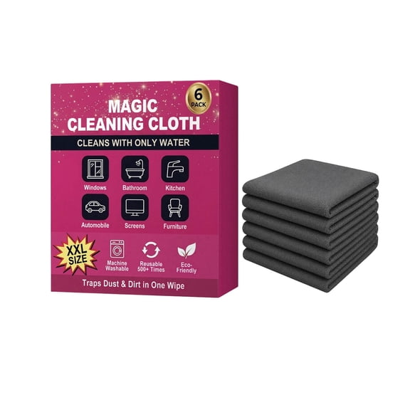 Magic Cloth, 6 Pack Microfiber Cleaning Cloths, Reusable Lint Free for Glass, Window, Kitchen, Stainless Steel, Cars & Screens (1 Set / 6 Pieces)