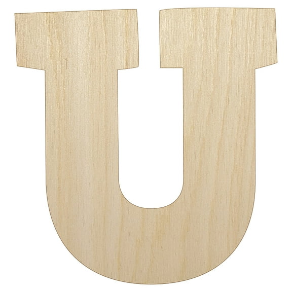 Letter U Uppercase Fun Bold Font Wood Shape Unfinished Piece Cutout Craft DIY Projects - 4.70 Inch Size - 1/8 Inch Thick