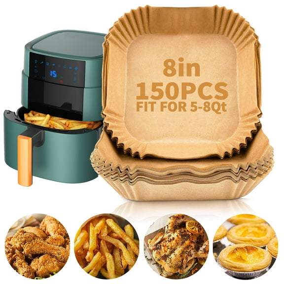 150 PCS Air Fryer Disposable Paper Liners,8 Inch Square Parchment Disposable Paper Liner for 5-8QT Air Fryer,Baking, Roasting and Microwave, Non-Stick Airfryer Accessories