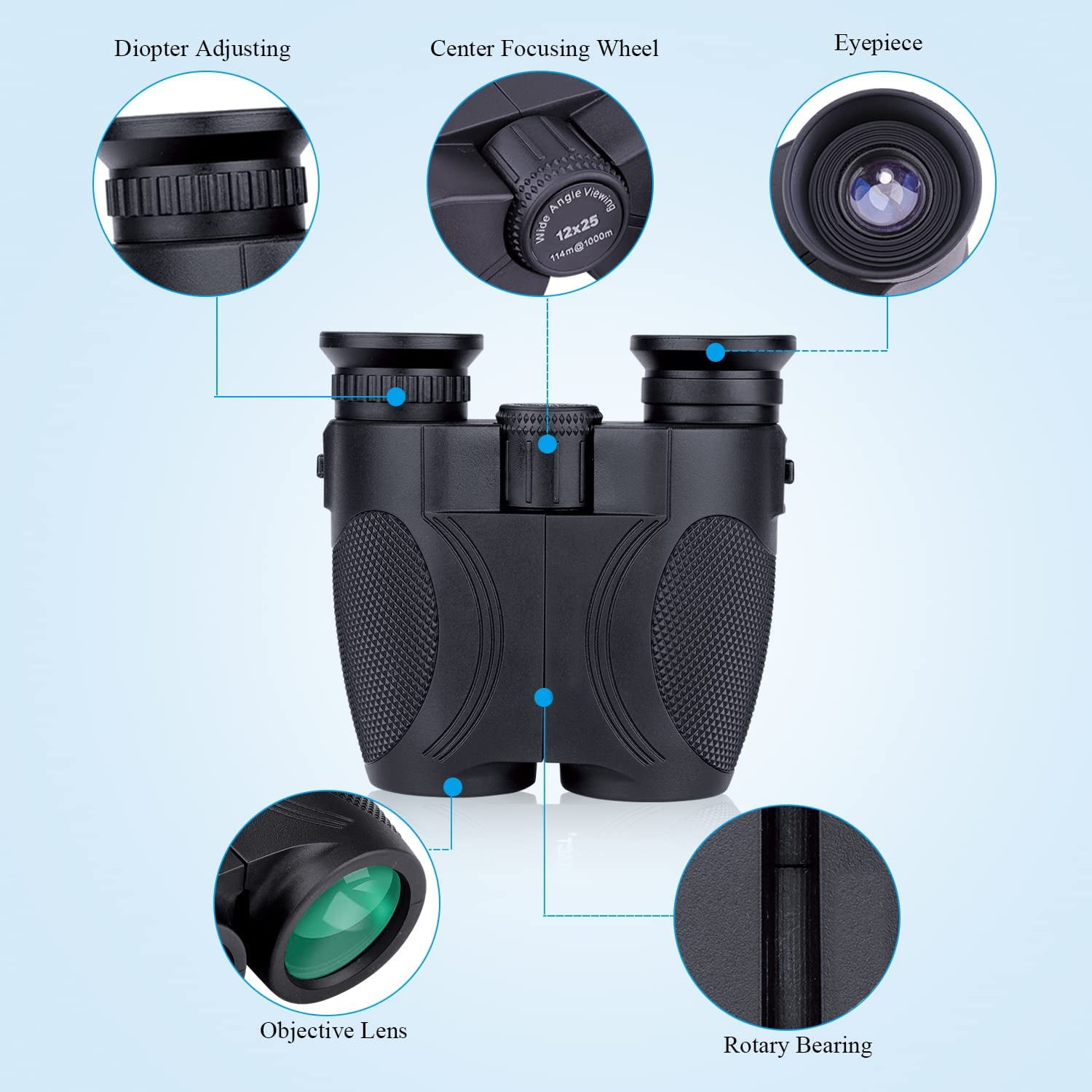 BEBANG 12x25 Binoculars for Kids Adults, Small Compact Binoculars  for Bird Watching Hunting Sport Games