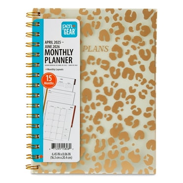 Pen+Gear Monthly Medium (6.45" x 8.06") Planner Gold Leopard 15 Month April 2025-June 2026