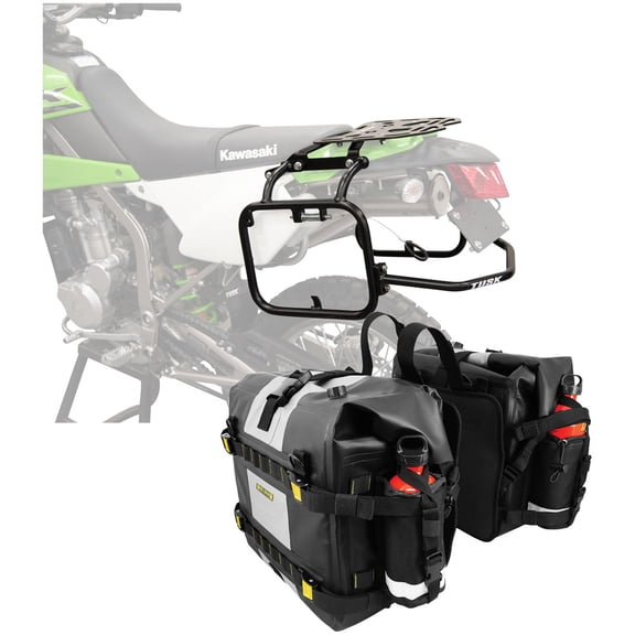 Tusk Pannier Racks with Nelson Rigg Hurricane Dry Saddlebags with Top Rack Black