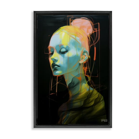 Stupell Industries Bold Modern Visage Novelty Painting Black Floater Framed Art Print Wall Art, 17 x 25
