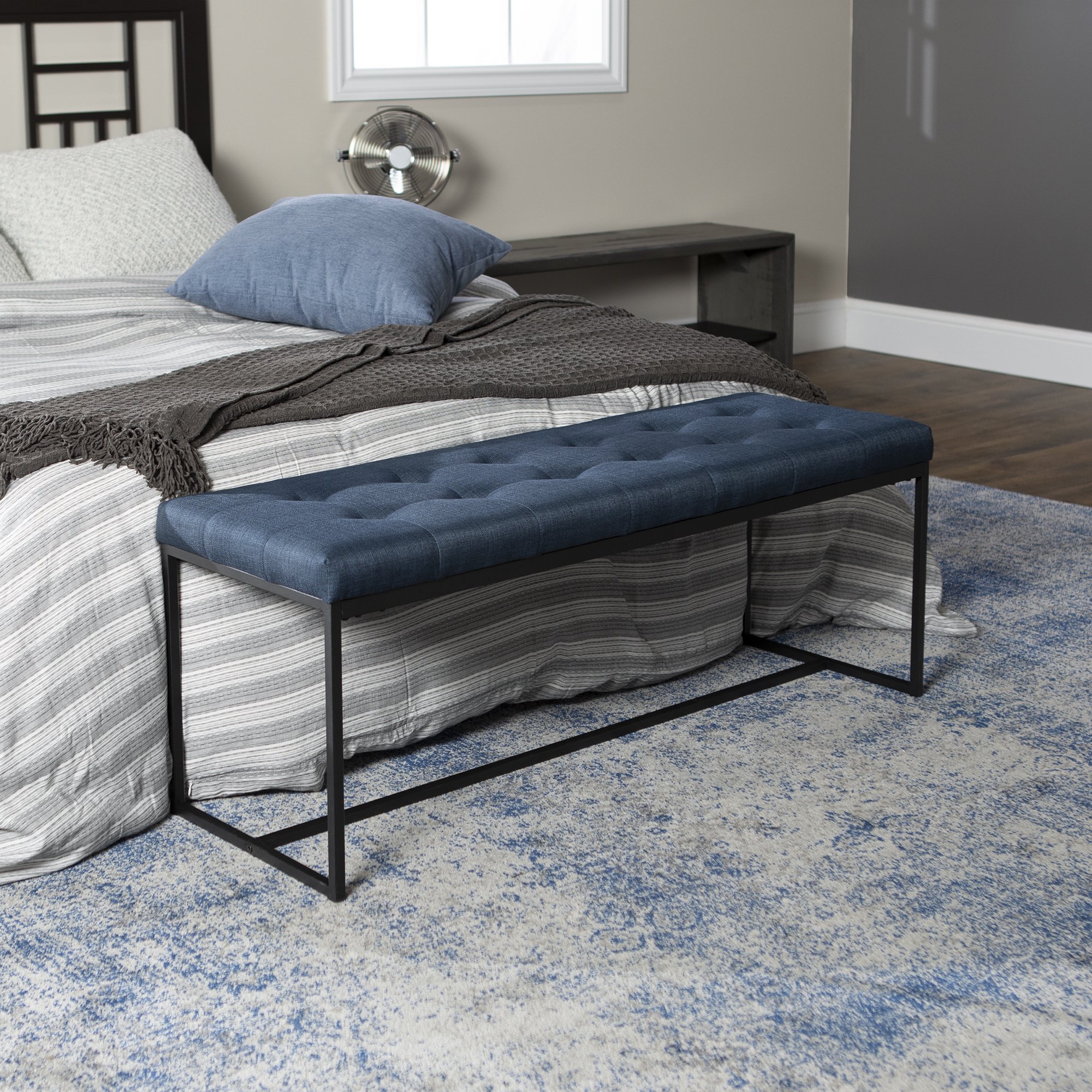 Manor Park Transitional Tufted Entryway Bench Blue Walmart Com Walmart Com