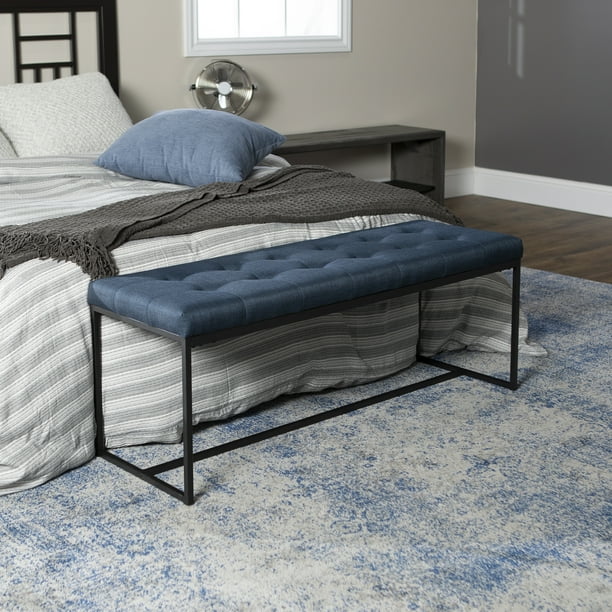 Manor Park Transitional Tufted Entryway Bench, Blue
