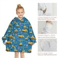 thumbnail image 6 of Cartoon Construction Vehicles Barriers Blue Pattern Blanket Hoodies for Kids 6-13YR Oversize Wearable Blanket Hoodies for Boys Girls Teens, 6 of 7