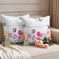 thumbnail image 2 of Spring Tulips Pillow Covers 2 Pack Watercolor Colorful Floral Leaf Butterfly Wood Grain Pillowcase Waterproof Outdoor Throw Pillow Cover for Patio Garden Square Cushion 18”x18”, 2 of 9