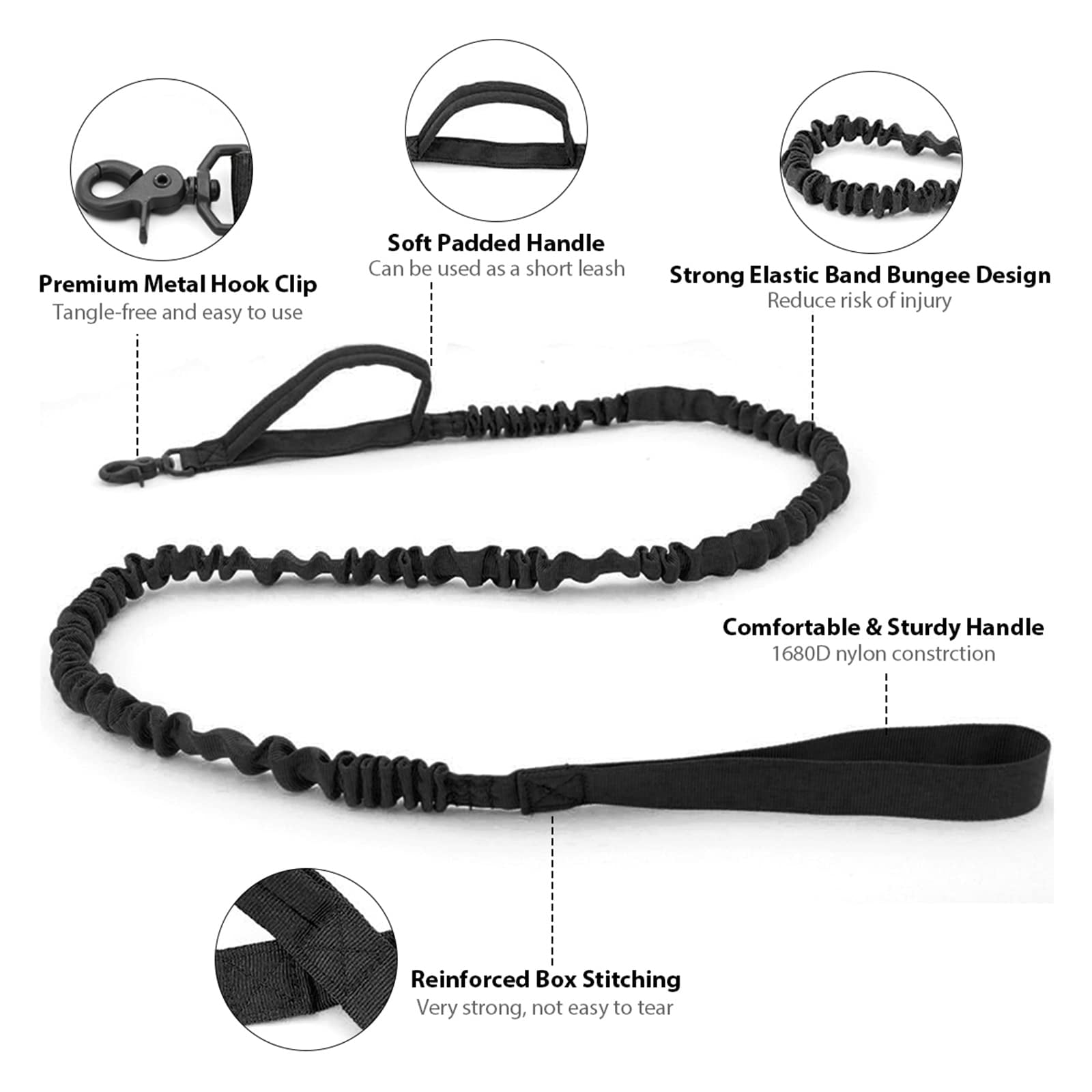 Dog trap, adjustable training nylon collar for dog training, with control handle and metal buckle, medium to large dog collar (black, L)