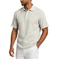 thumbnail image 4 of Dwelliawo Mens Summer Collared Polo Shirts Raglan Sleeve Textured Knit Short Sleeve Button Tops Wrinkle Free Light Comfortable Business Casual Golf Hiking Beach Daily Wear Shirts For Men Beige 3xL, 4 of 5