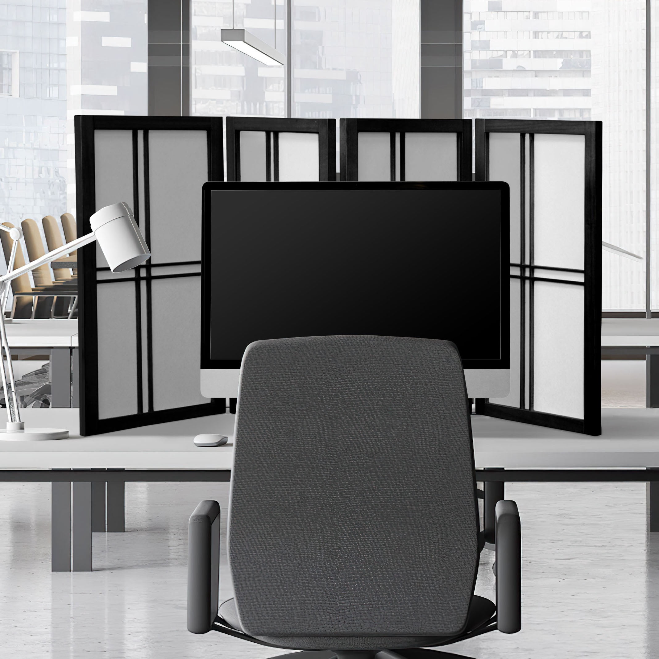 Red Lantern 2 ft. Short Desktop Double Cross Shoji Screen - Black - 4 Panels