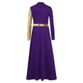 thumbnail image 6 of Hansber Kids Girls Full Length Patchwork Tights Metallic Jumpsuit Dress Praise Dance Outfit Worship Liturgical Dancewear Dark Purple 16, 6 of 7