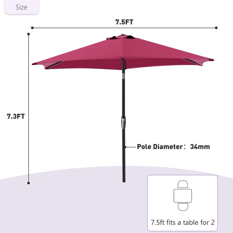 Gianna Patio Umbrella – 7.5ft Outdoor Table Umbrella with Tilt & Crank, 8 Sturdy Ribs, Waterproof UV-Resistant Fabric