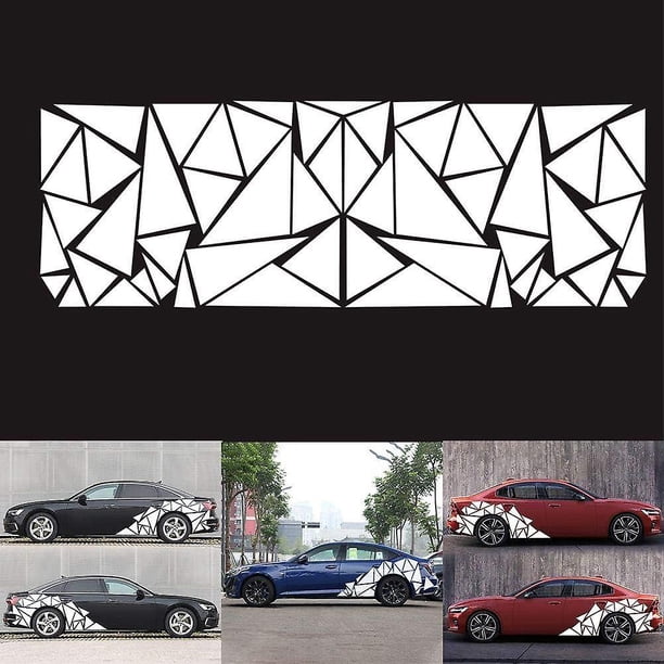 Adhesivo Universal Rojo Verde negro brillante autoportante con gráficos triangulares para carrocería lateral de coche blanco