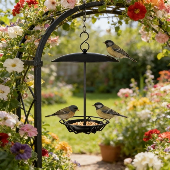 Wrought Iron Hanging Bird Feeder for Outdoors, Squirrel Proof Bird Feeder for Garden, Large Capacity Bird Feeder for Backyard and Patio
