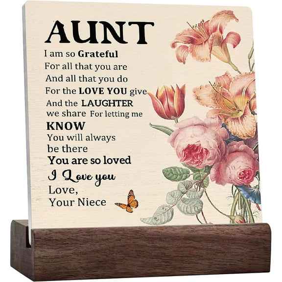 Aunt Gift From Niece, I Am So Grateful For All That You Are, I Love You Aunt Quote Ceramic Table Sign For Aunt Desk Decor, Mother‘S Day Birthday Gifts For Aunt