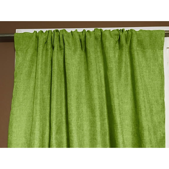 Faux Burlap Texture Polyester Solid Single Curtain Panel 58 Inch Wide Lime Green