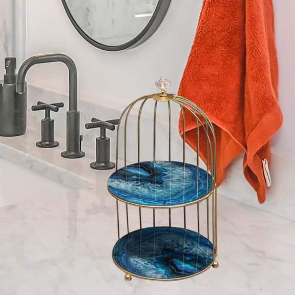 bird of metal Cage Shaped Cakes Cupcakes Display Serving Stand, Dresser Cosmetic Perfume Skincare Makeups Storage Organizer Holder 2-Tier