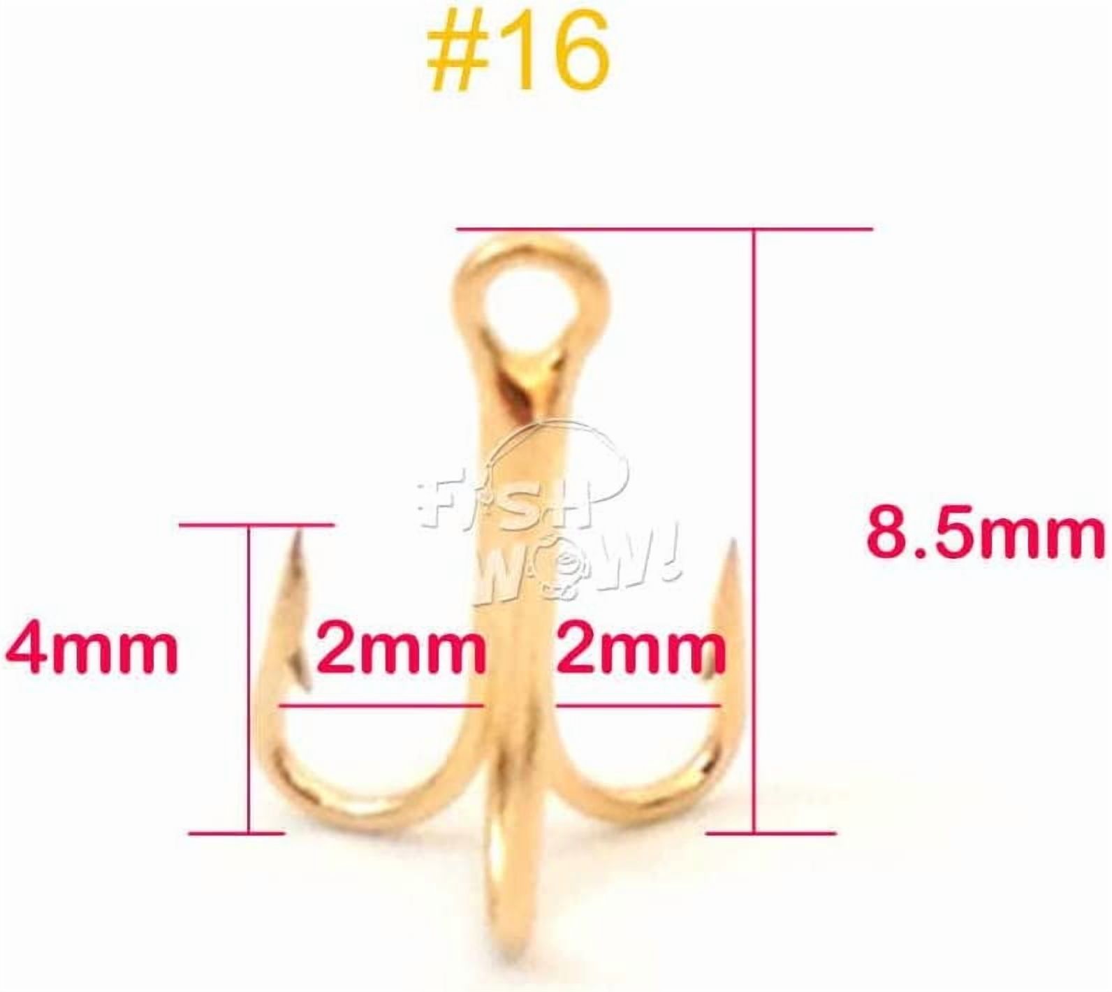 20pcs Fish WOW!® Fishing 3X Strong Treble Hooks Gold - Size #16 Tiny Size