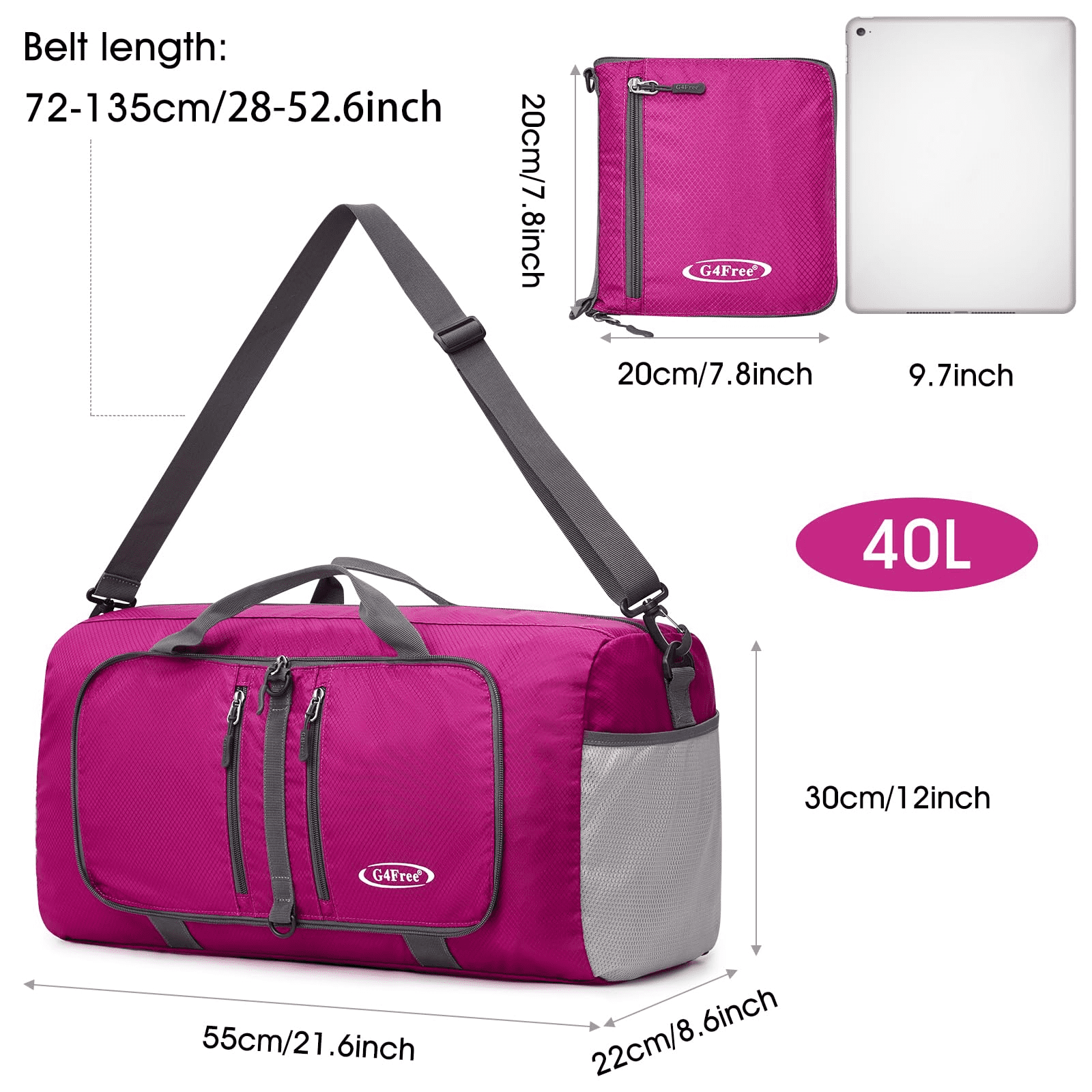 G4Free 40L/65L Foldable Duffel Bag, Water-Repellent Travel Backpack, Lightweight Carry Bag for Overnight Weekender Sports Men Women