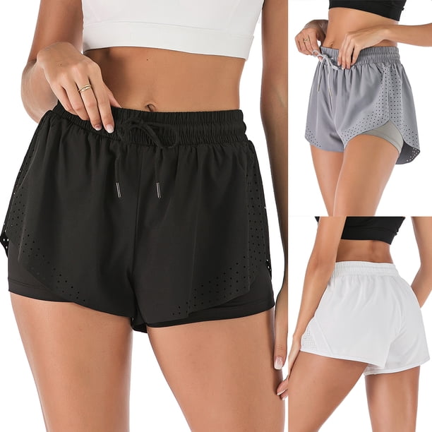 TFixol Pantalones cortos de verano para correr para mujer, cintura elástica con cuerda para la cintura, pantalones cortos