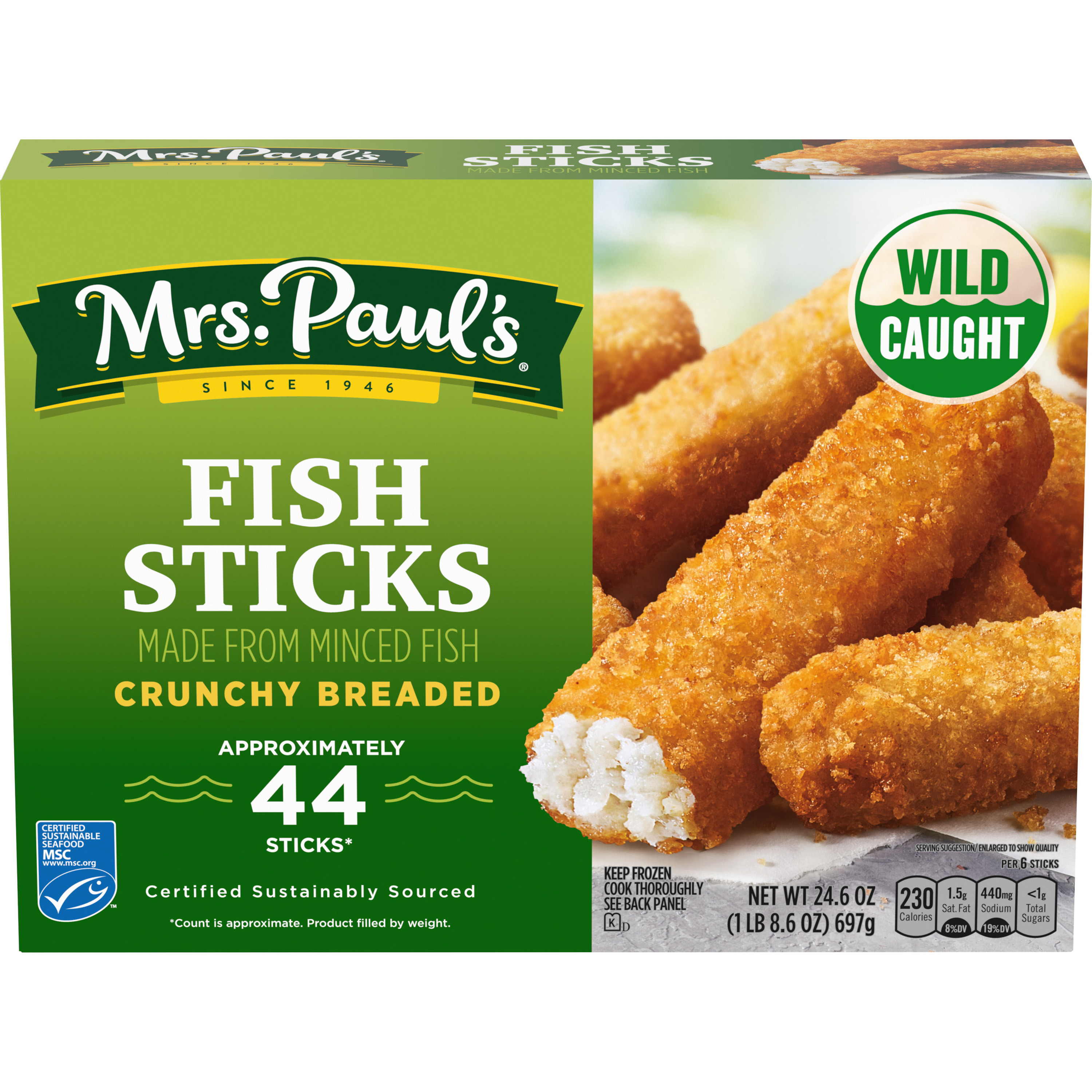 Mrs. Paul's Crunchy Breaded Fish Sticks, Made With 100