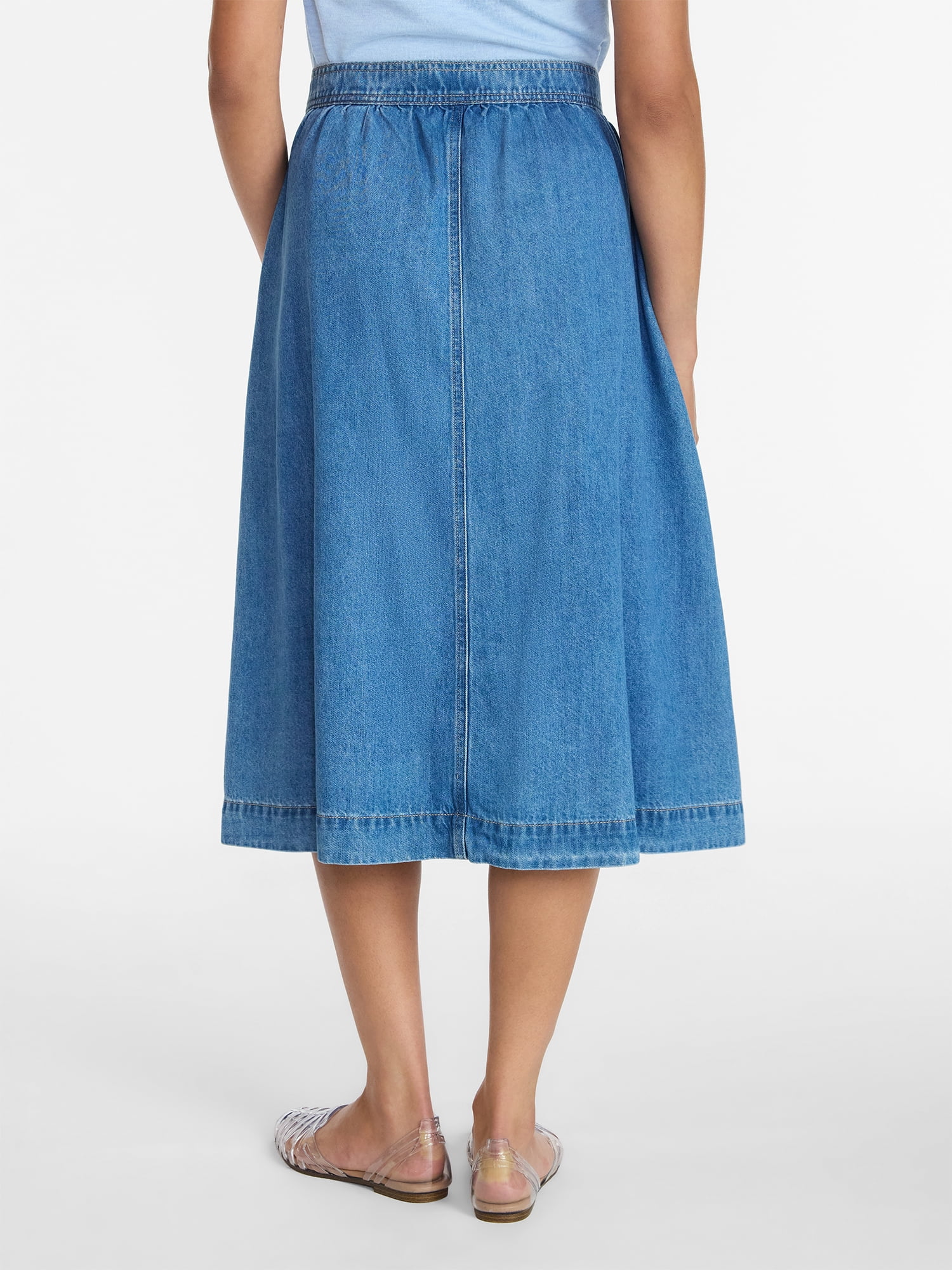 Time and Tru Women's Button Front Denim Midi Skirt, Sizes XS-XXXL