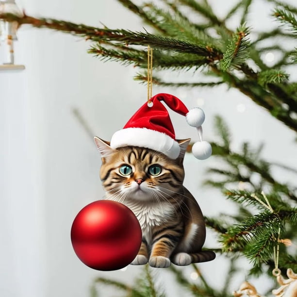 TQEHS Adorno navideño para árbol de Navidad con forma de gato, acrílico 2D, colgante navideño X2Q3