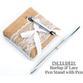 thumbnail image 4 of Rustic Wedding Guest Book Made of Burlap and Lace - Includes Matching Pen Holder and Silver Pen - 120 Lined Pages for Guest Thoughts - Comes in Gift Box (Burlap Bow with Pearl Center), 4 of 5