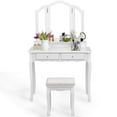thumbnail image 2 of Topbuy Vanity Table Makeup Mirror Wood Desk Dressing Set W/ Stool 4 Drawer White, 2 of 5