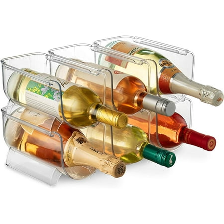 

Set Of 6 Wine and Water Bottle Organizer Stackable Plastic Wine Rack Holder for Pantry Kitchen Fridge Ideal Storage for Wine Soda Pop and Beer Clear