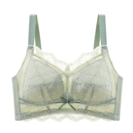 

Bigersell Women s Wireless Bra Ladies Comfortable Breathable No Underwire Lace Push-Up Adjustment Lift Bra Woman Underwear Big & Tall Size Wirefree T-Shirt Bra Style 3877 Green 42D