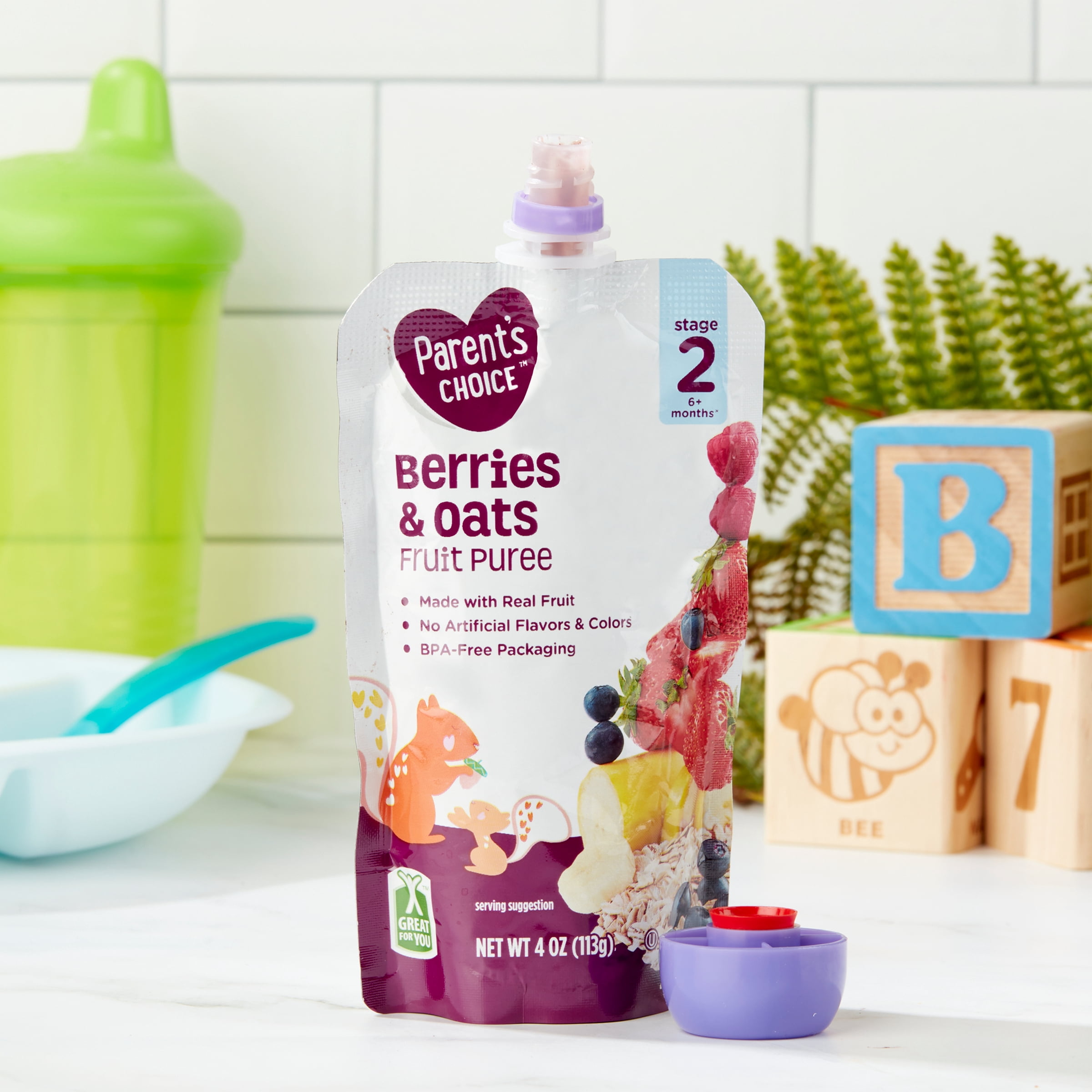 Parent's Choice Berries & Oats Fruit Puree, Stage 2, 4 oz