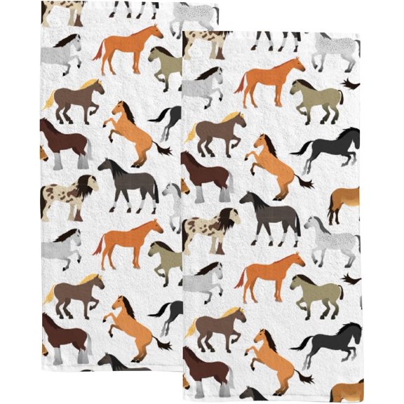 Coolnut Fingertip Hand Towels, Set of 2 Pcs Colorful Horse Absorbent Face Bath Towels for Bathroom Kitchen, 30"x15"