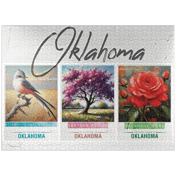 MyPuzzle - Oklahoma: Bird, Tree, Flower- State Symbols Collage Series - Premium 1000 Piece Jigsaw Puzzle for Adults