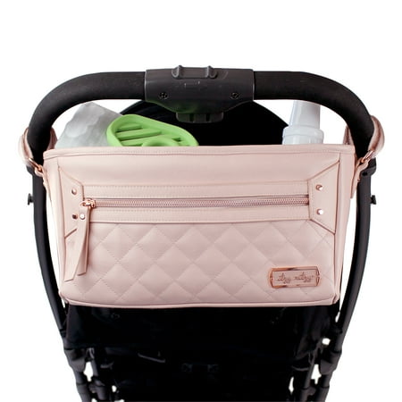 Itzy Ritzy Adjustable Stroller Caddy &amp; Stroller Organizer Featuring Two Built-in Pockets, Front Zippered Pocket and Adjustable Straps to Fit Nearly Any Stroller, Blush