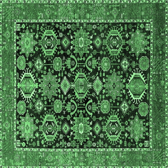 Ahgly Company Indoor Square Oriental Emerald Green Industrial Area Rugs, 5' Square