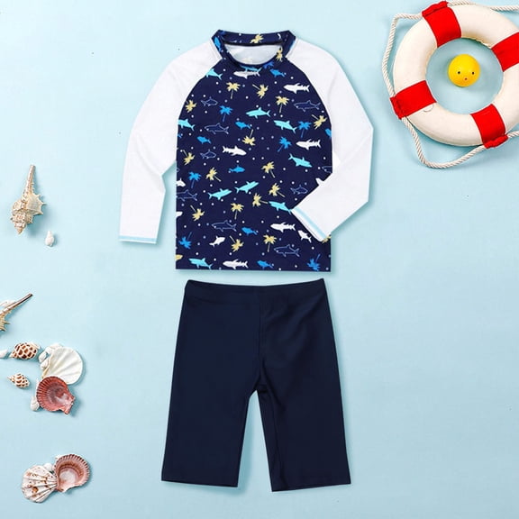 Otqutp Toddler Boys Long Sleeve Swimming Two Piece Rash Guard Animals Print Kids Quick-dry Swim Shirt Board Shorts Surfing Bathing Suit Beach Swimwear