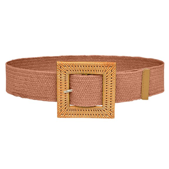 Fashion Belts for Women Casual Summer Elastic Woven Skinny Accessory With Wooden Buckle