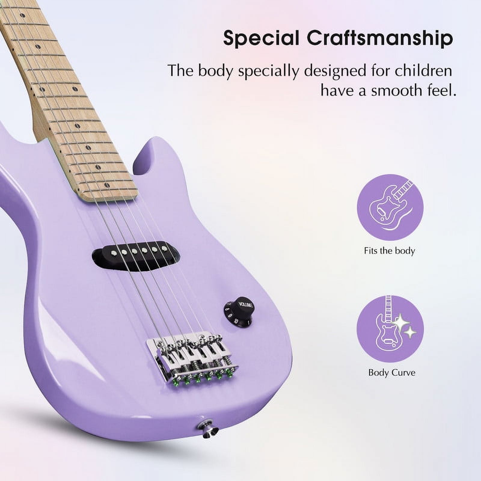 ADM 30 inch Kids Electric Guitar Beginner Kit, Junior 1/4 Size Mini Electric Wood Guitar for Children with Amplifier-purple