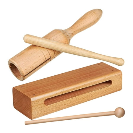 Almencla Wood Block Hand Percussion Instrument Educational for Kids Solid Wood Handheld for Music Class Teaching Tool Includes Mallet