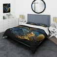 thumbnail image 1 of Designart "Blue & Gold Geode Marbling" Abstract Liquid Ink Bedding Covert Set - Modern Blue Abstract Bed Set With 2 Shams, 1 of 6