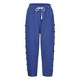 thumbnail image 4 of SELONE Casual Linen Pants for Women High Waisted Plus Size Lounge Pants with Pockets Cotton Linen Elastic Waist Capri Trouser Beach Pants Drawstring Solid with Buttons Tapered Blue 2XL Summer Clothes, 4 of 5