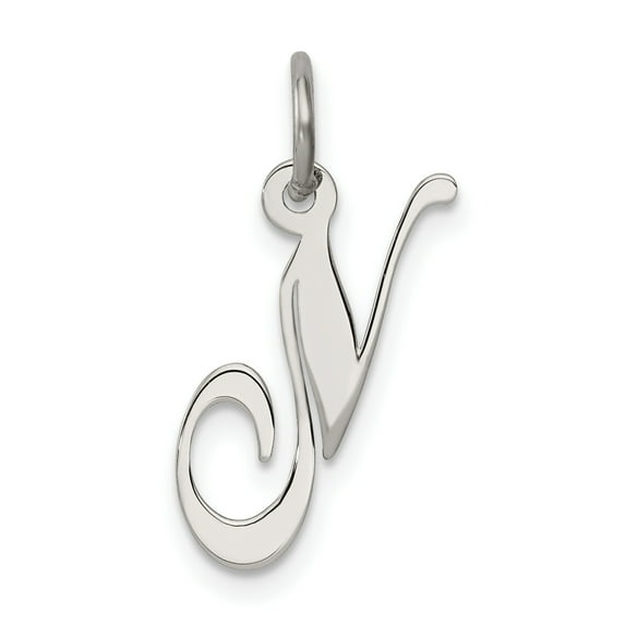 Beautiful Sterling Silver Rhodium-plated Small Fancy Script Initial N Charm