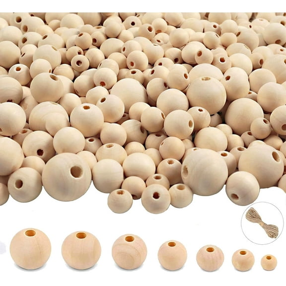950pcs Wooden Beads for Crafts 7 Sizes Unfinished Natural Wood Beads Wooden Beads Bulk 6mm, 8mm, 10mm, 12mm, 14mm, 16mm, 20mm Beads for Garland Macrame Jewelry Making DIY Farmhouse Decor