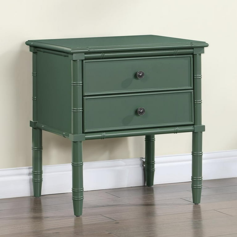 Comfort Pointe Vintage Green Nightstand, Bamboo Style Wood, 2