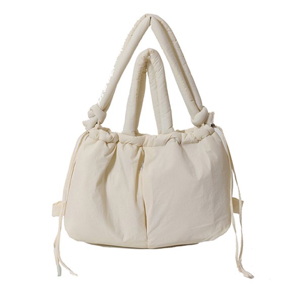 Moontgen Puffer Tote Bag for Women Adjustable Strap Crossbody Bag Nylon Backpack (White)
