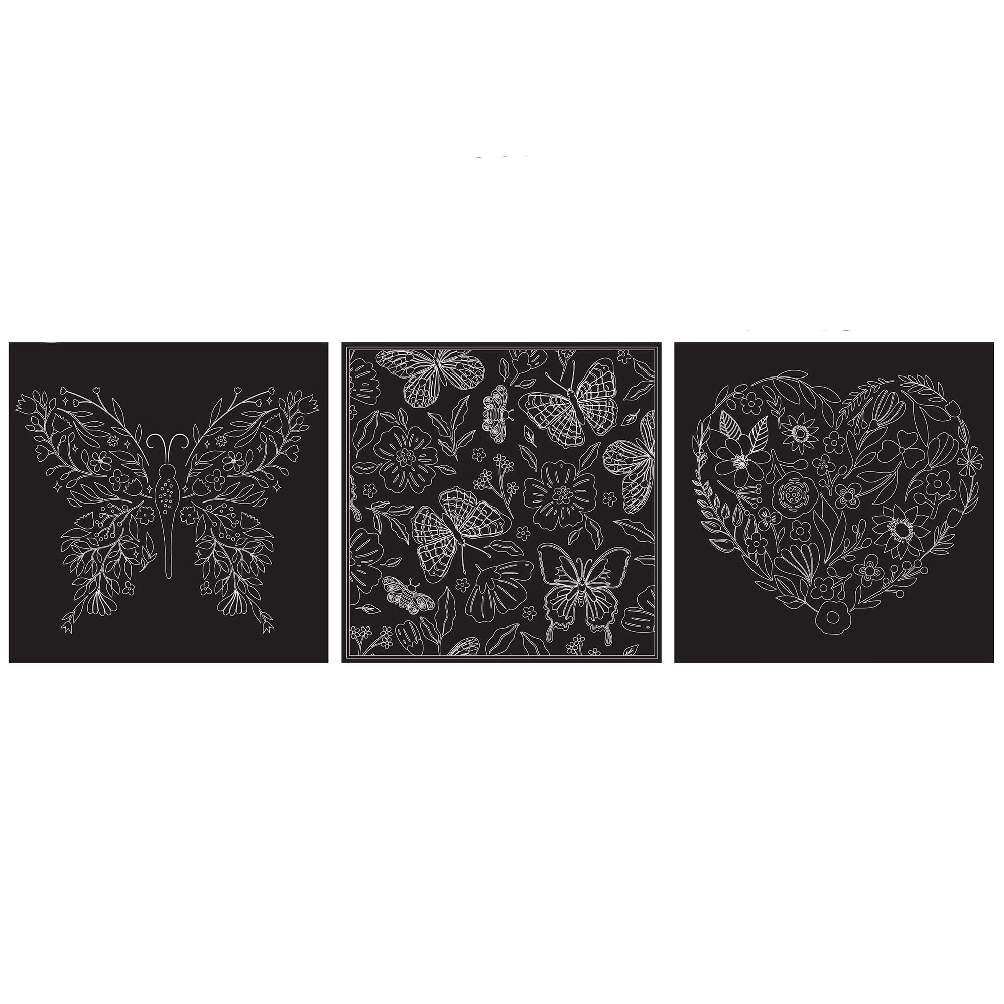 Brea Reese: Scratch Art Paper Pad - Butterfly - 12 Sheets, 6 Guided Nature Designs, Metallic Accents, Dual-Tip Stylus & Brush, 8x8" Pages, Adult Craft